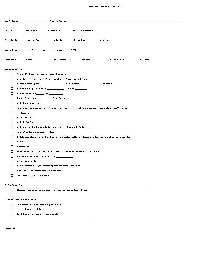 Loan Setup Checklist